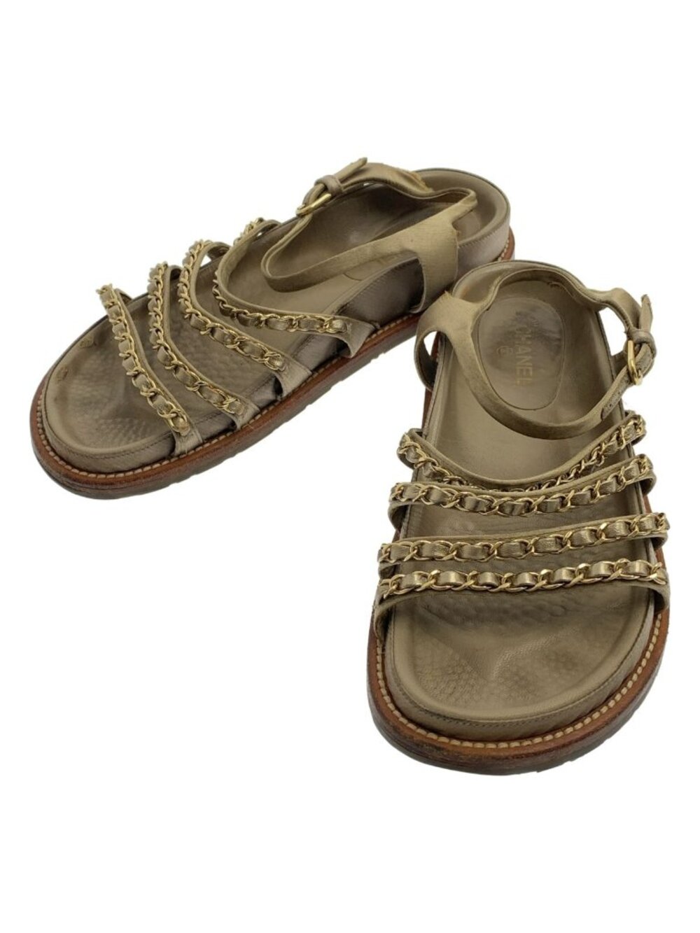 Chanel Chain Strap Sandals 37 Beige
